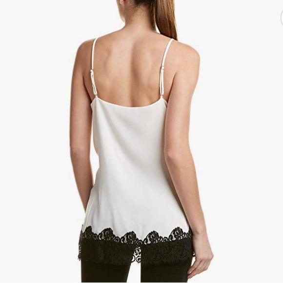 BCBG MAXAZRIA Helena High Low Lace-Trimmed Top Cream Black Sz M - Picture 4 of 11